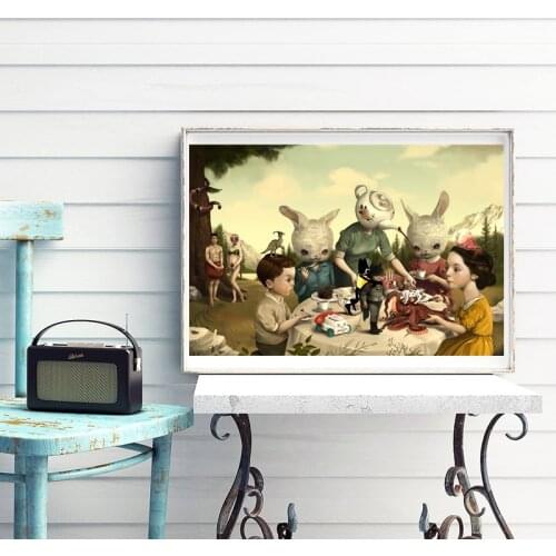 Tea Party By Mark Ryden Wall Art Canvas Poster and Print Canvas Painting Oil Decorative Picture Living Room Home Decor Artwork