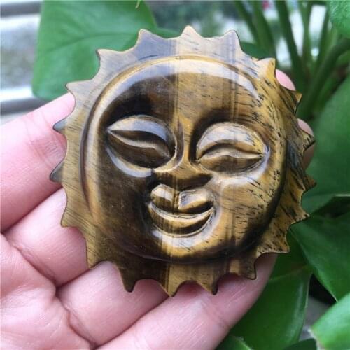 Natural yellow Tiger eye quartz crystal sun flower gemstone sun god reiki healing carved crystal figurine for decoration