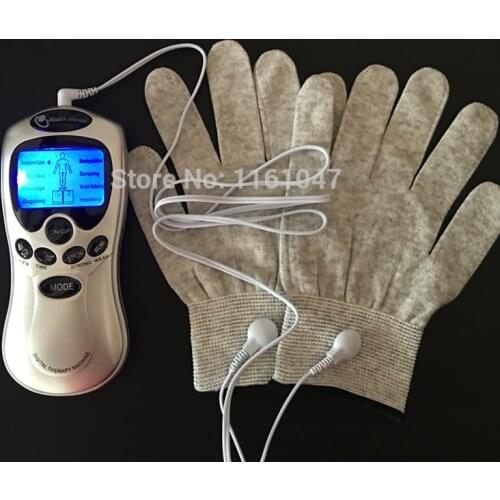 New whole English key Hand Pain Relief Massager Therapy Massage Electric Digital Massager With Fiber Electrode Massage Gloves