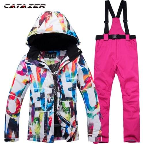 Catazer New Thick Warm Ski Suit Women Waterproof Windproof Skiing and Snowboarding Jacket Pants Set Female Snow Outdoor Wear