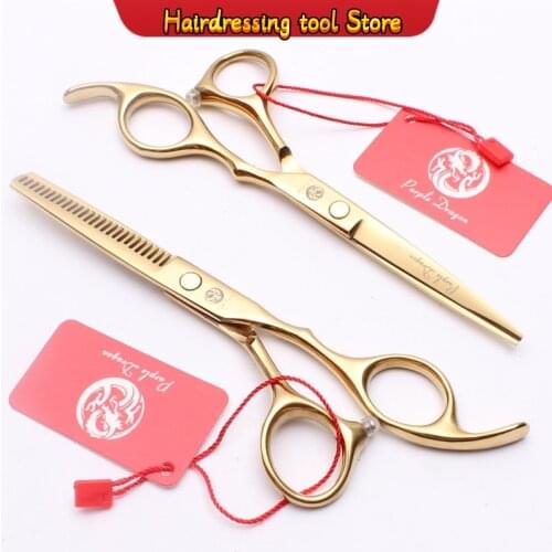 5.5" 16cm Japan Purple Dragon Gold Colour Cutting Shears Thinning Scissors Barber Shop Professional Hairdressing Scissors Z1005