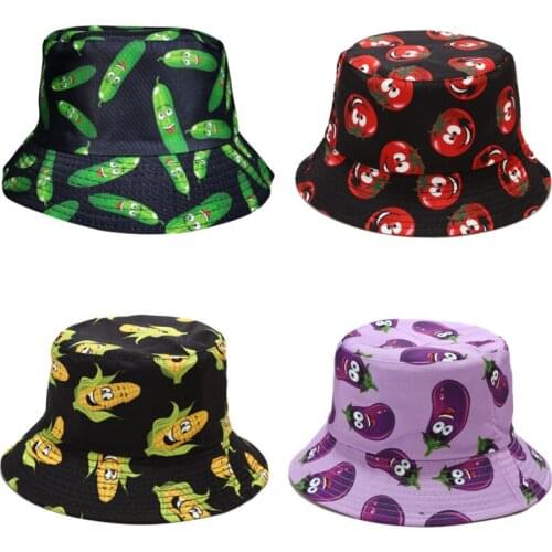 Wholesale bucket hat various vegetable pattern fisherman hat sun hat fedora hat pepper cucumber eggplant wholesale price панама