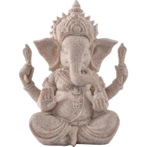 Sandstone Hindu Elephant Deity Statue Home Office Decoration Buddihism Hand Carved Seated Ganesh Buddha Sculptures Collection