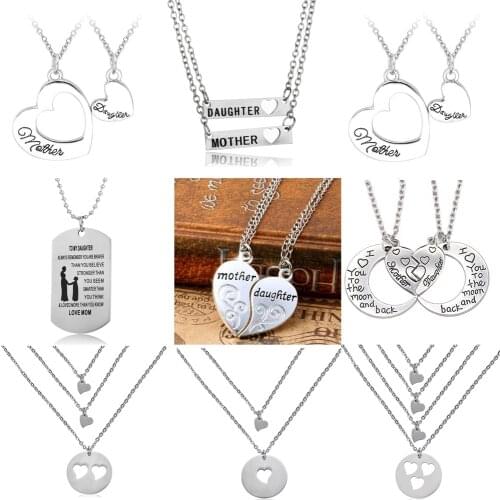 Mother And Daughter Heart Charm Pendant Necklace Women Love Mom Mama Necklace Mothers Day Gifts Women Girls Jewelry Accessories