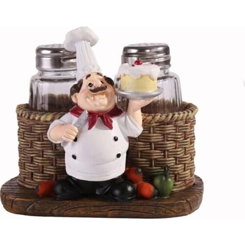 Pepper Ornament Bottle - Chef Statue Salt Pepper Bottle Holder Resin Crafts Deco N58C
