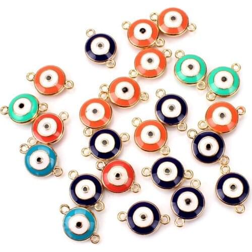 EVIL EYE 10pcs/lot Handmade Beads Blue Turkish Evil Eye Beads With Gold Connector Brass Bezel Bracelet Necklace Charms UF5684