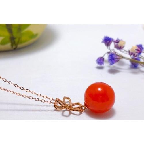 Shilovem 18K yellow Gold Natural south Red agate pendants no necklace fine Jewelry classic gift plant gift round yzz10-10.5888nh