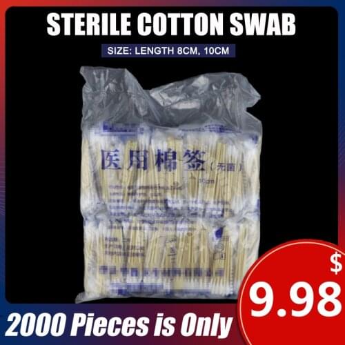 Sterile Cotton Swab Stick Applicators Single-headed Q-tip Swabs Wood Handle Tattoo swabs 2000PCS Veterinary Supplies