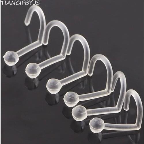 TIANCIFBYJS 20G Nose Retainer Rings Studs hide piercing Bio Flexible Clear L shape NOSE INVISIBLE ACRYLIC STUD Piercing Body