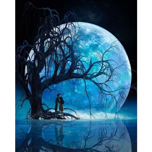 Home Decoration DIY Oil Painting By Numbers on Canvas Moon Light Paint By Number for Adults Art HandPainted Coloring Draw Craft