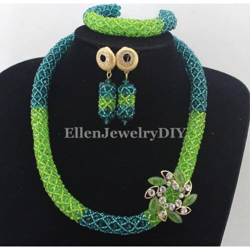 Apple Green/Peacock Green Nigerian wedding beads African beaded necklace jewelry sets india dubai bridal jewelry sets W12908