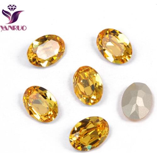 YANRUO 4120 Oval Light Topaz Fancy Glass Beads Diamond Sewing Rhinestones Glass DIY Base Ornaments Claw Setting