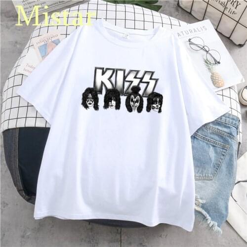 Rock&Roll Band T-shirt Women Printed KISS letter Tshirt Short Sleeve Streetwear Tops Graphic Tee Casual Summer Shirts for Women