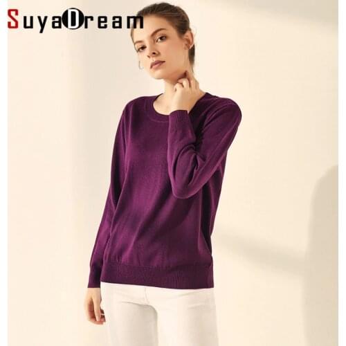 SuyaDream Woman Basic Sweaters Silk and Cashmere Blend O neck Pullovers Solid Sweaters 2021 Fall Winter Bottoming Shirts
