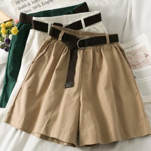 2021 Womens Summer Korean Fashion New Retro All-match High-waist Strap Wide-leg Pants Loose Solid Color Casual Short Overalls