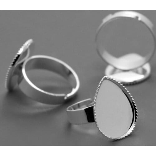 10pcs Wholesale Silver Plated Ring Setting Base Jewelry Findings with Inner 13*18mm Tray for Glass Cabochons/Domes