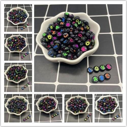 100pcs 6x3mm Black and Color Acrylic Alphabet / Letter Round Beads For Jewelry Making Diy Handmade Bracelet Necklace
