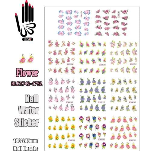11 Sheets/Lot Flower for Nail BLE1742-1752 Colorful Flower Nail Art Transfer Water Sticker For Nail Gels Mate(11 DESIGNS IN 1)