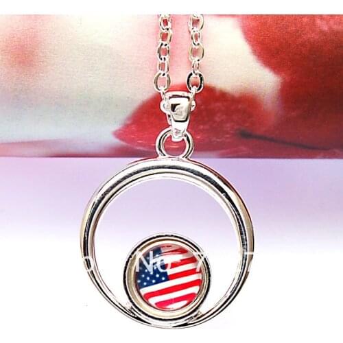 12pcs Wholesale USA Flag druzy stone charm with round green copper silver plated pendant for Kameleon necklace for women