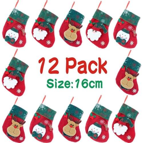 12pcs Felt Christmas Stockings Party Favors Stockings Candy Holders Gift Bags for Xmas Decoration