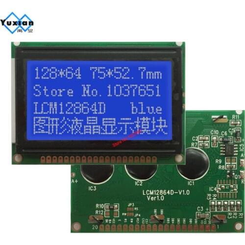 128*64 lcd display module 75mm x 52.7mm Graphic Blue LCM12864D-V1.0 instead AG12864E WG12864