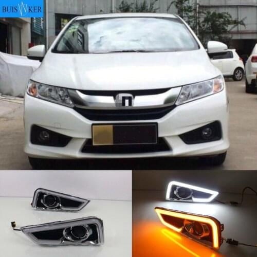 2pcs LED daytime Running Lights for Honda City 2015 2016 fog lamp cover drl with yellow turn signal light car styling