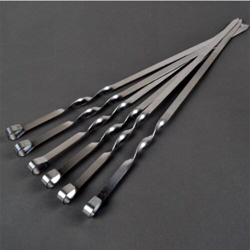 6PCS 410 Stainless Steel Barbecue Skewer Sticks BBQ Forks Needle Sets Handle Kabob Skewers Flat Heavy Duty Long Bbq Camping Tool