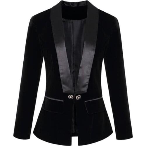 Blazers Women Elegant Vintage V-NECK Suit Jacket Coat Black Velvet Blazer Lady 2020 Autumn Winter Outwear Tops