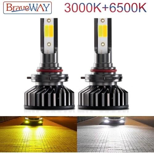 BraveWay 3000K+6500K LED Car Lights H1 H7 H11 Led Headlight Bulbs 12V 80W 10000LM 9005 9006 HB3 HB4 H8 H3 LED Fog Lamp for Auto