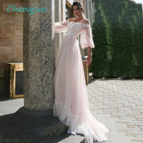 Chengjun New Product Sweetheart Off Shoulder Net Tulle Appliques Boho Wedding Dress