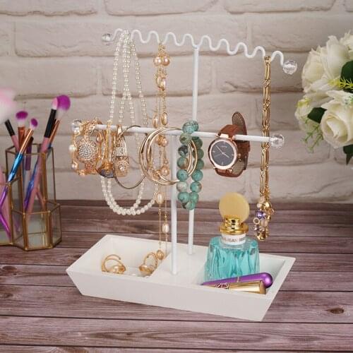 Jewelry Tree Stand Organizer 2 Tier Necklace Organizer Display Bracelet Earrings and Ring Tray Jewelry Holder Hanger