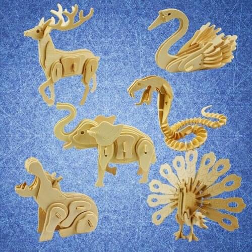 Wooden 3D Jigsaw Puzzle Childrens Puzzle Animal Puzzle Kids Toys DIY Handmade Puzzle Kids Toys Home Decoration