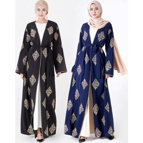 Elegant Muslim Embroidery Abaya Dress Vestidos Party Cardigan Kimono Long Robe Gowns Jubah Middle East Eid Ramadan Islamic