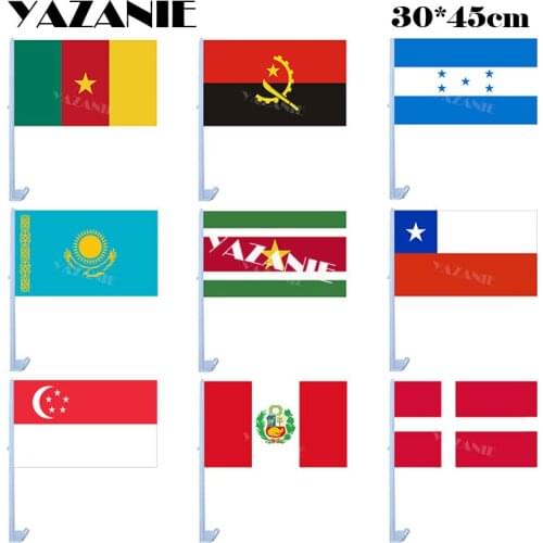 YAZANIE 30*45cm Cameroon Angola Honduras Kazakhstan Suriname Chile Singapore Peru Denmark Danish Polyester Printed Car Flags