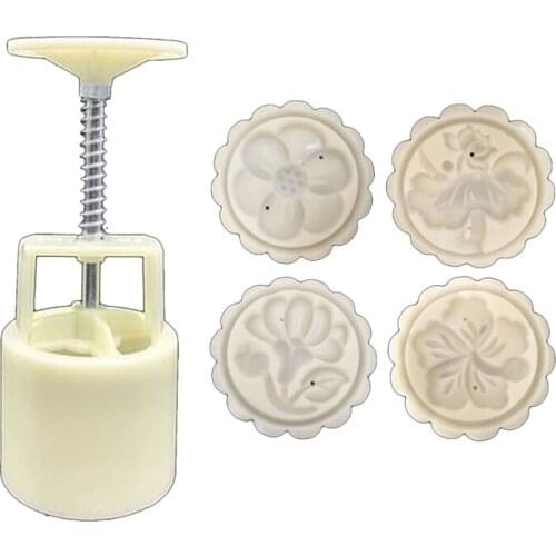 13MA Plastic Mooncake Mold 50g Cookie Cutter with 3D Flower Stamps Hand Press Green Bean Pastry Mould DIY Bakeware