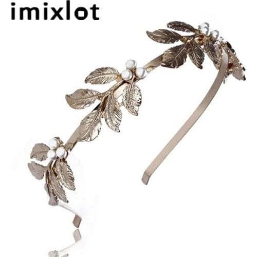 Imixlot Classic Retro Hair Band for Women Elegant Wedding Metal Gold Silver Color Leaves Headband Charm Hair Accessories