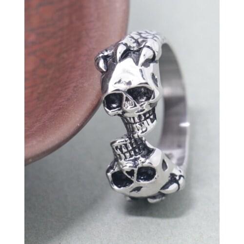 Skull Rings For Men Stainless Steel Mens Biker Ring Jewelry Double skull rings