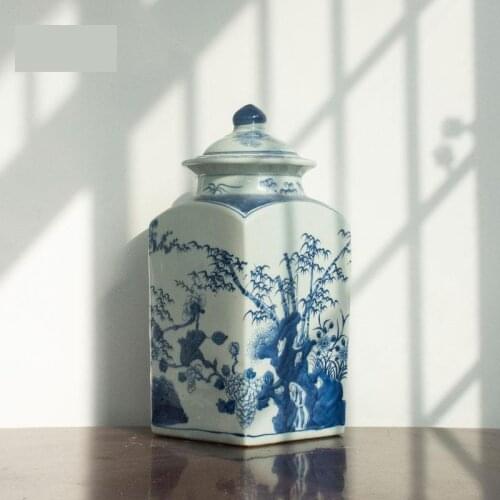 Square Pot Jingdezhen Ceramics Ginger jar vase Chinese-style retro storage jars ceramic tea jar