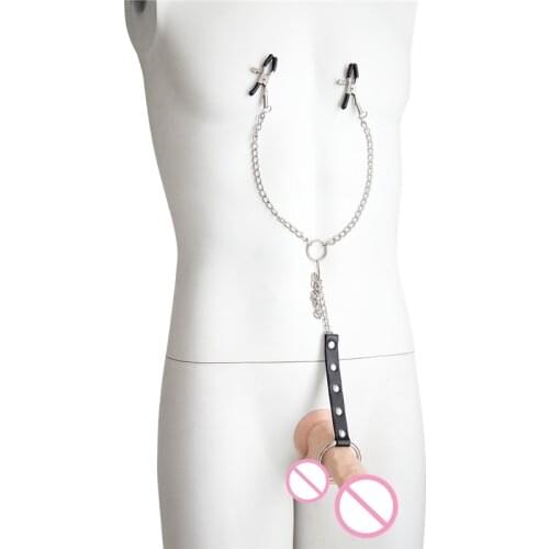 Metal Penis Cockring with Nipple Clamps Adult BDSM Toys Cock Chastity Bondage Penis Ring Nipple Clip Erotic Sex Shop for Gay