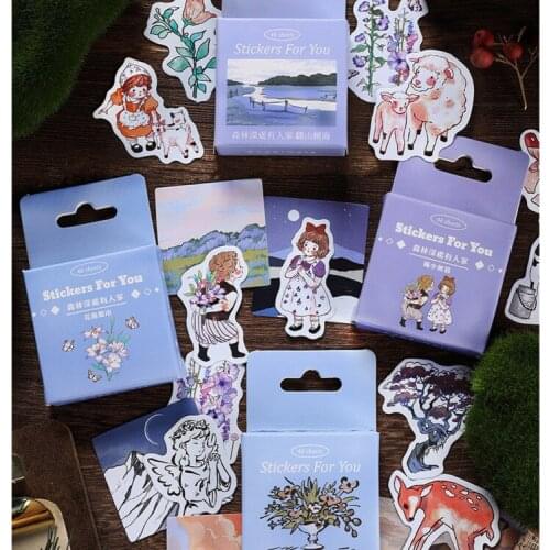 46 Pcs Kawaii Paper Sticker Set Cute Girls Flowers Deer Rabbit Stationery Stickers Adhesive Decoretive Label For Scrapbooking