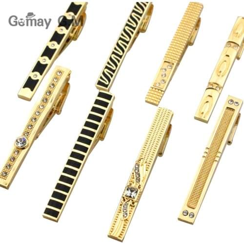 New Gold Tie Clip For Men Classic Meter Tie Clips Alloy Tie Bar Golden Tie Collar Pin Crystal Business Corbata