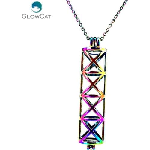 C175 COLORS Funnel Cross Rectangle Locket Necklace Pearl Cage Stainless Chain Aroma Essential Oil Diffuser Locket Necklace