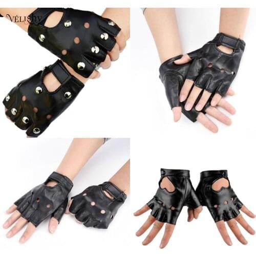 Lovely Halloween Party Children/Adult Rivets Gloves Half Finger PU Leather Glove Punk Thin Sports Fitness Black Glove