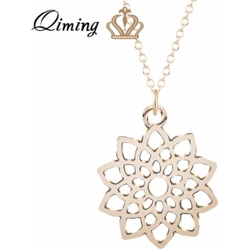 QIMING Gold Crown Chakra Necklace Ladies Indian Jewelry For Women Floral Flower Charm Pendant Necklace fashion Collier