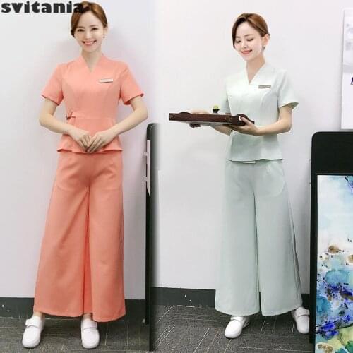 Svitania Beauty Salon Work Cloth Foot Bath Foot Therapy Spa Health Care Female Technician Short Sleeve Work Uniform