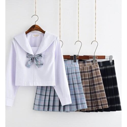 School Dresses For Girls White Shirt With Tie Long-sleeved Navy Sailor Suit Large-Size Anime Form High School Jk Uniform
