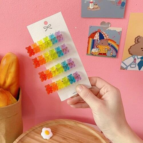 Korean Style Candy-colored Bear Acrylic Hair Clips Cute Cartoon Animal Hairpin Women Girls Hair Acccessories Jewelry Party Gift