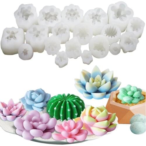 Succulent Plants Fondant Silicone Mold 3d DIY Candle Clay Resin Plaster Chocolate Wax Mould Flower Decorative Molding M2728