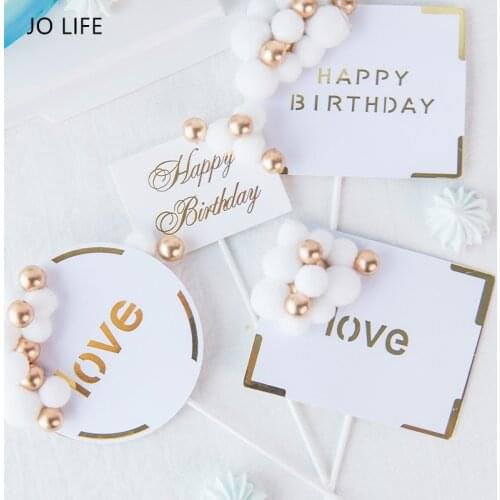 JO LIFE Romantic Elegant Dessert Cake Decoration Tool Pearl Balloon Gold Printed Cake Topper Wedding Arch Party Supplies