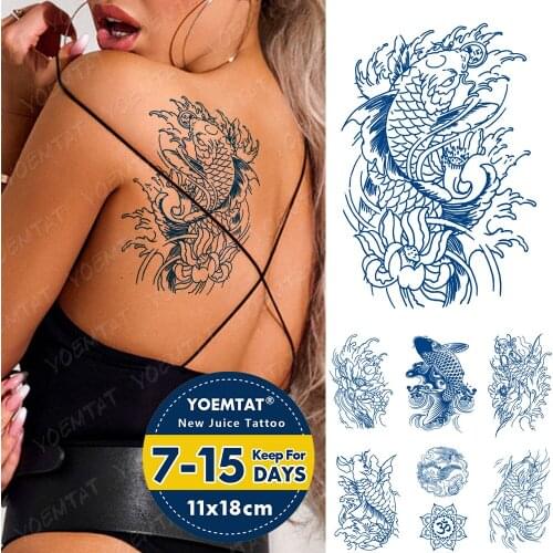 Juice Lasting Waterproof Temporary Tattoo Sticker Traditional Koi Lotus Wave Flash Tatoo Women Arm Thigh Ink Body Art Fake Tatto